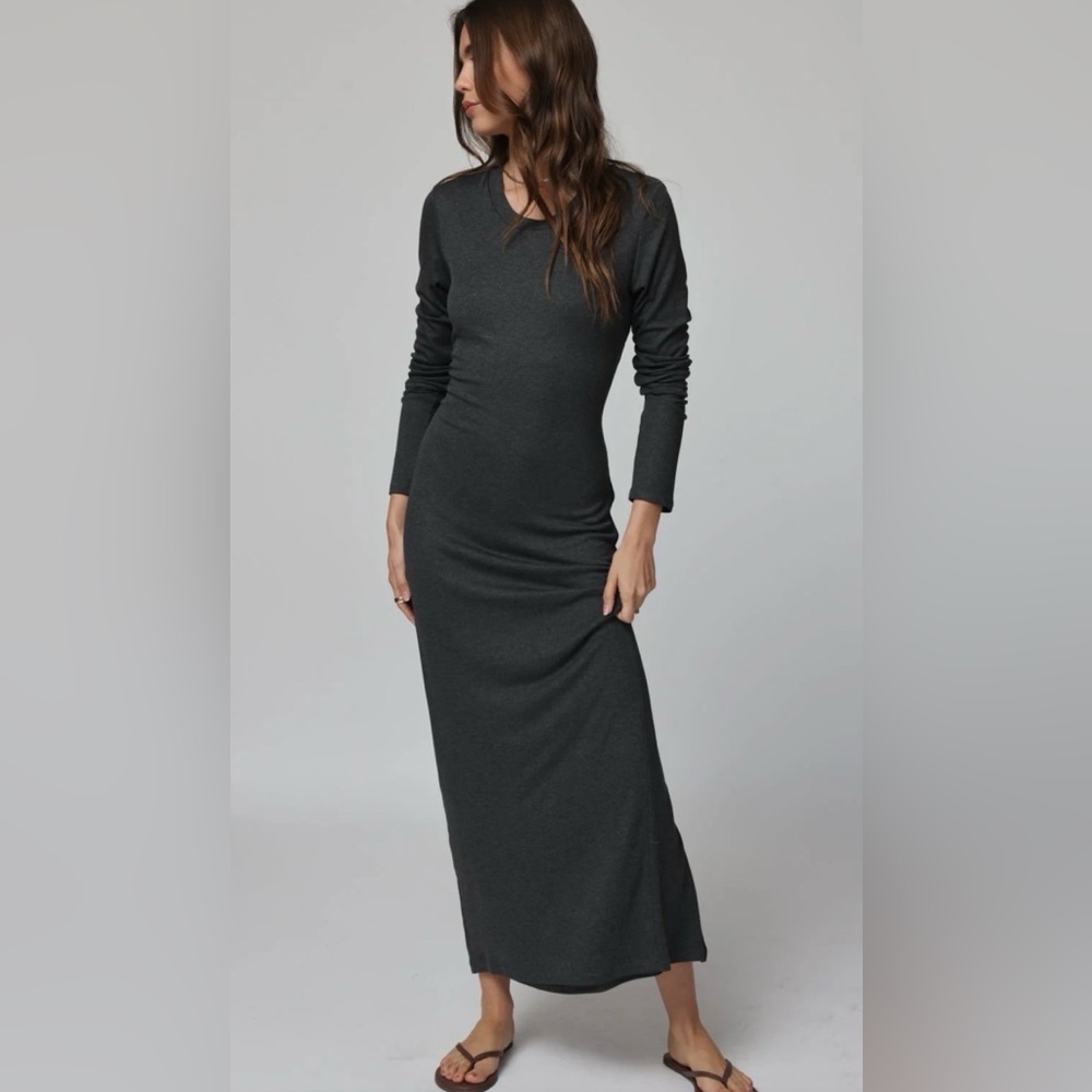 Stillwater The Brand Ivory Ribbed Maxi Dress Side Slit Medium